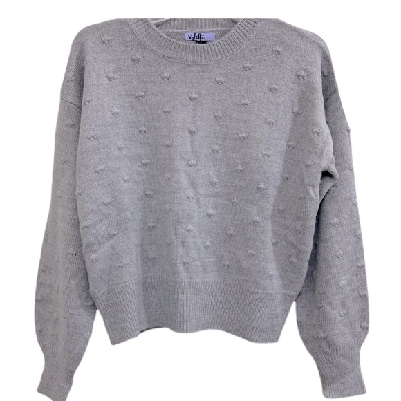 Vylette Heather Gray Bauble Stitch Pom Pom Sweater Junior M - Picture 2 of 14